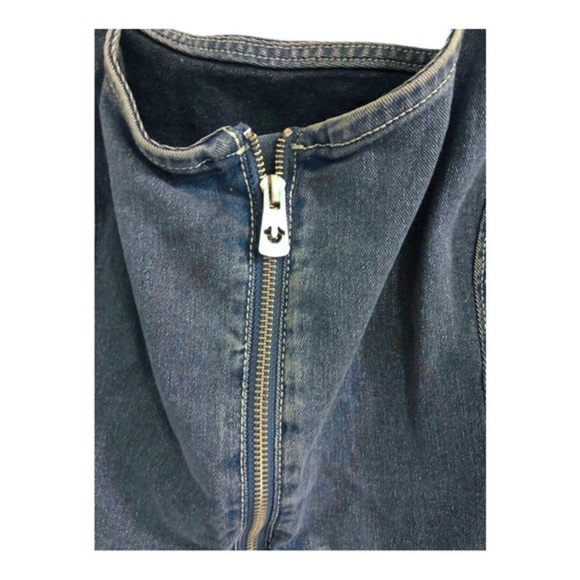 True Religion medium wash zip front stretch denim jeans jumpsuit size large new - Picture 14 of 17